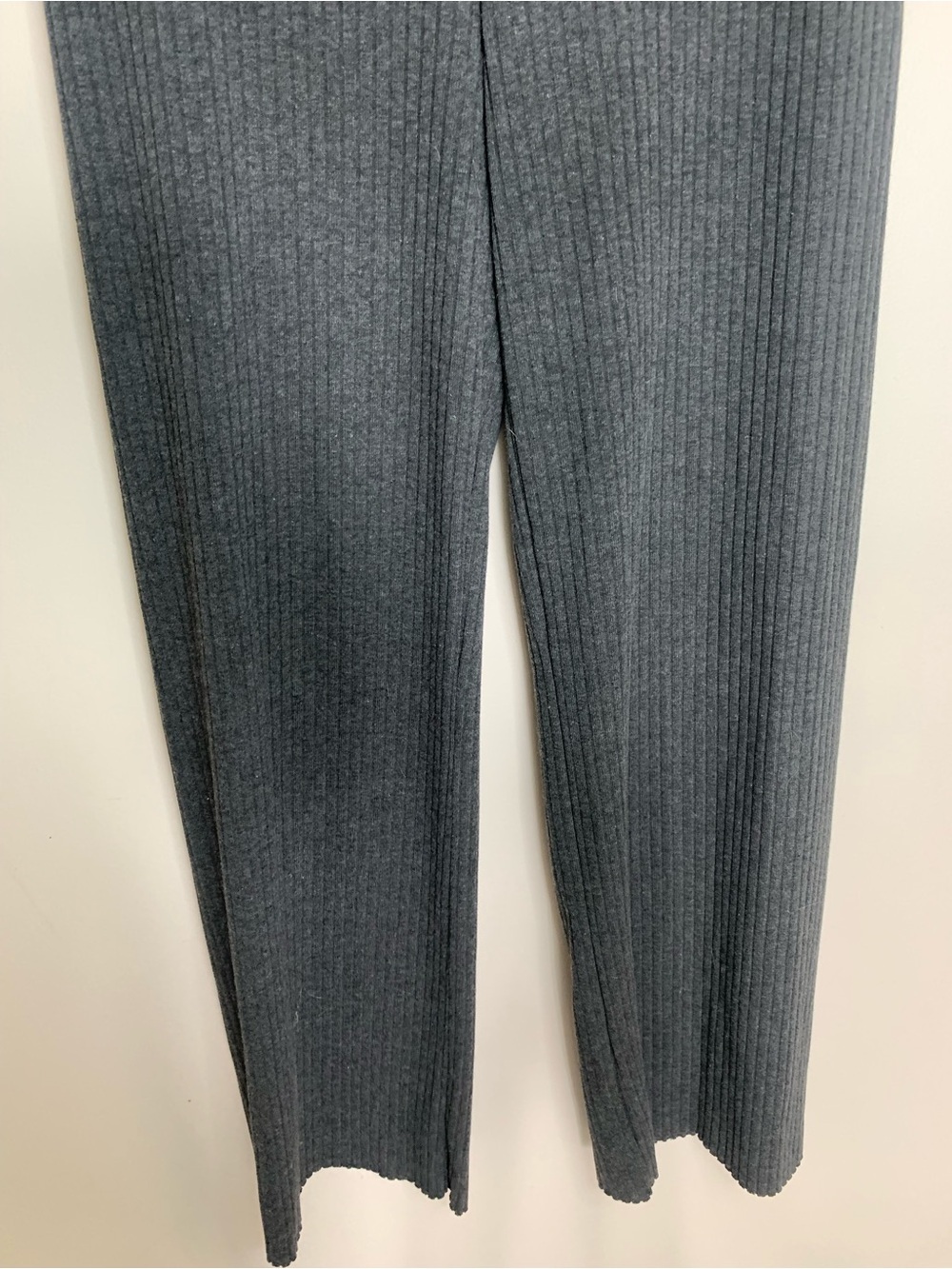 Zara Grey Ribbed Wide Leg High Rise Pant Tall L - Picture 9 of 9